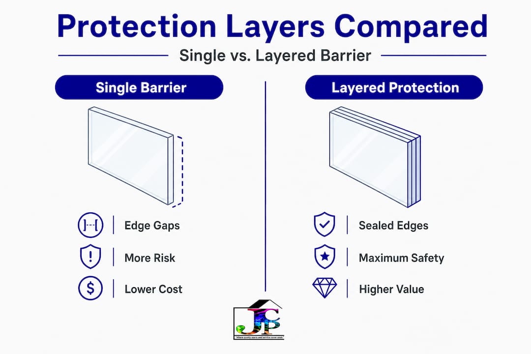 Infographic comparing single layer versus layered site protection