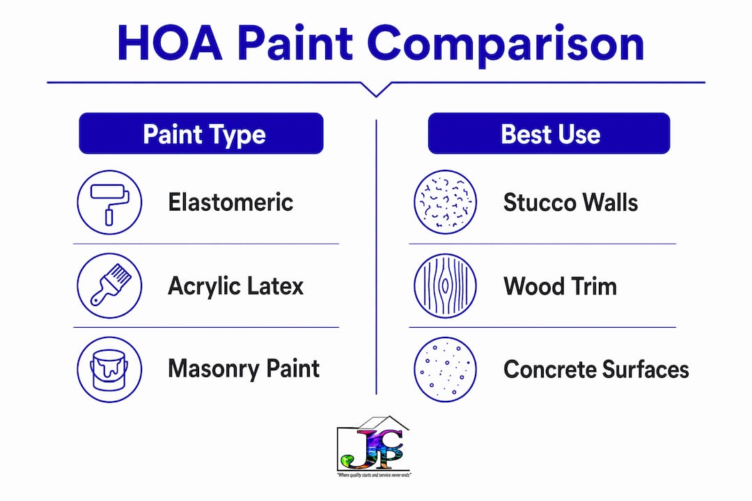 Infographic comparing common HOA-approved paint types