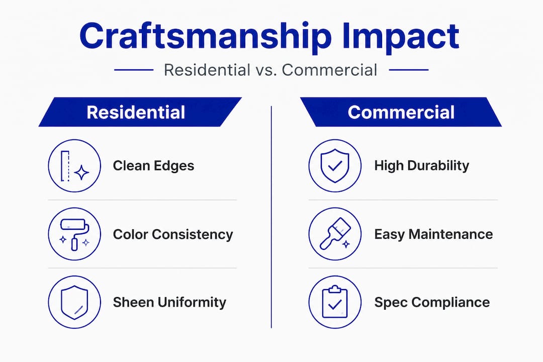 Infographic comparing painting craftsmanship in homes and businesses