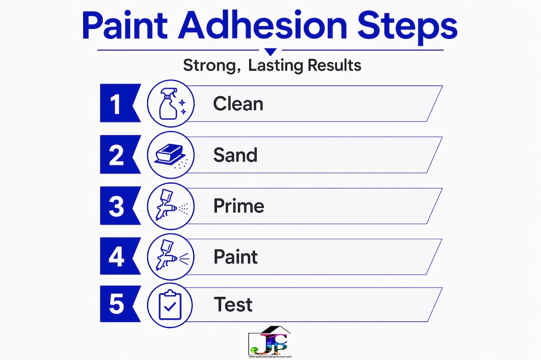 Infographic showing five steps for paint adhesion