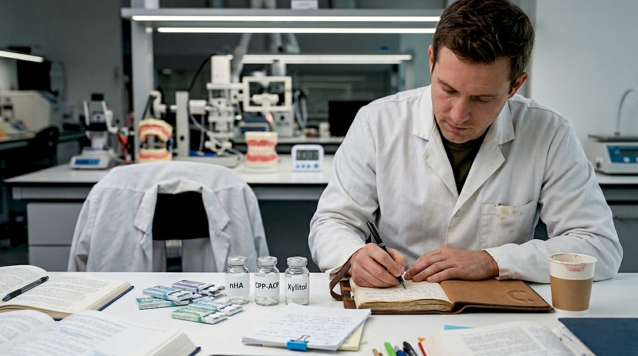 Lab researcher reviews gum chemistry ingredients