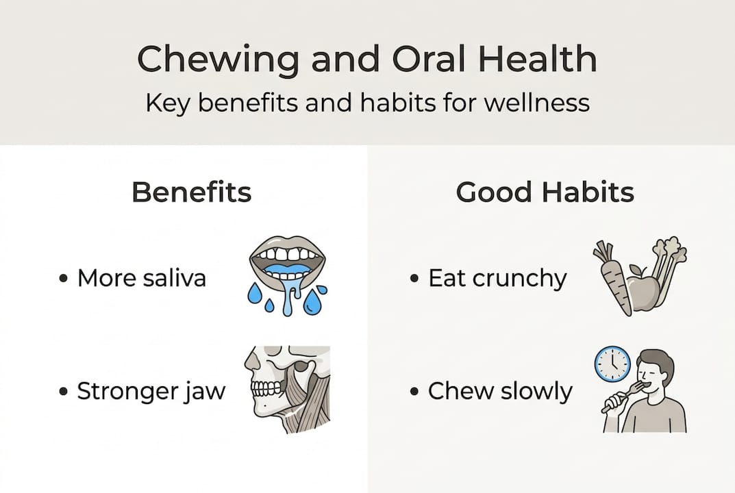 Infographic showing chewing benefits and good habits