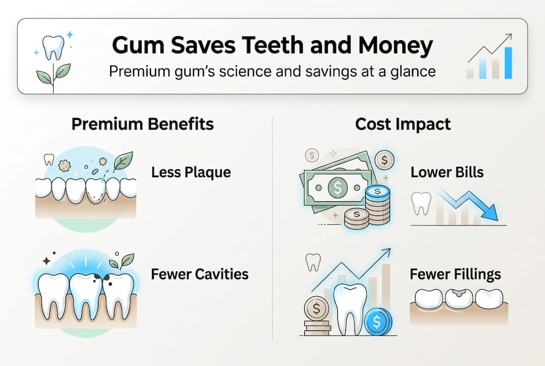 Infographic comparing gum benefits and dental costs