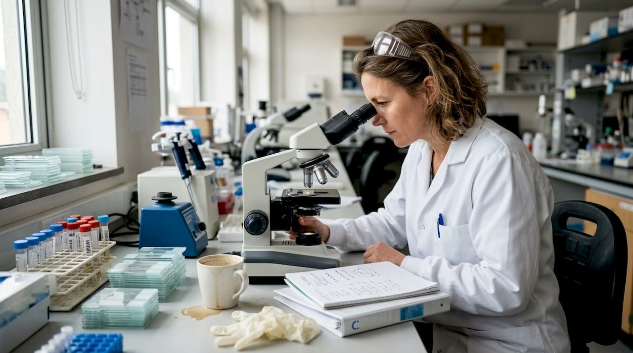 Researcher analyzing gum tissue in lab setting