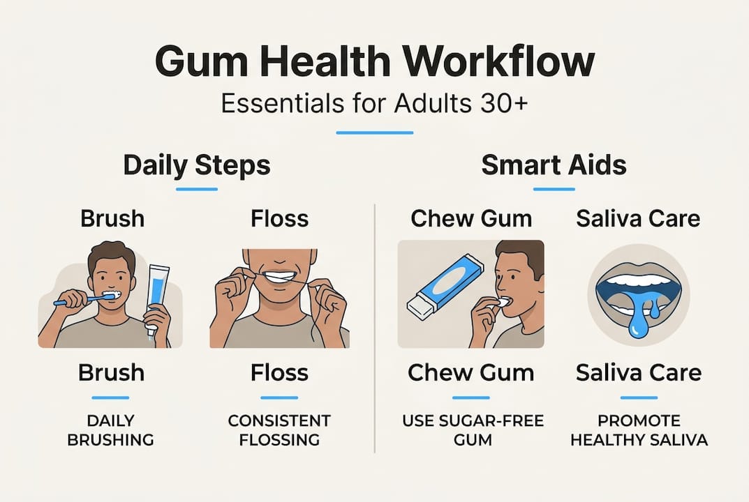 Infographic of gum health workflow essentials