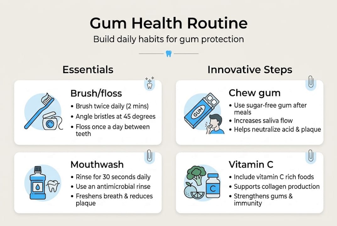 Infographic gum health routines and dietary synergy