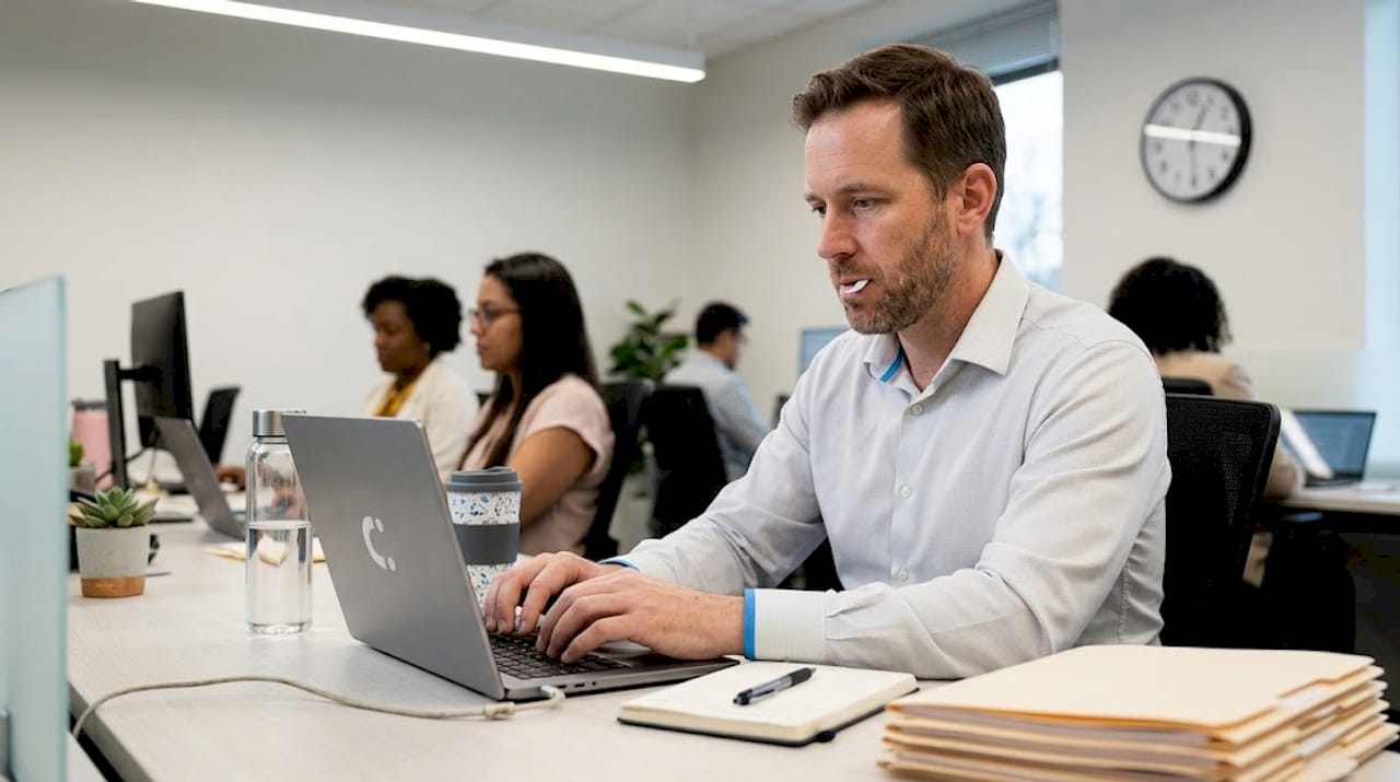 Man chewing gum at work after lunch
