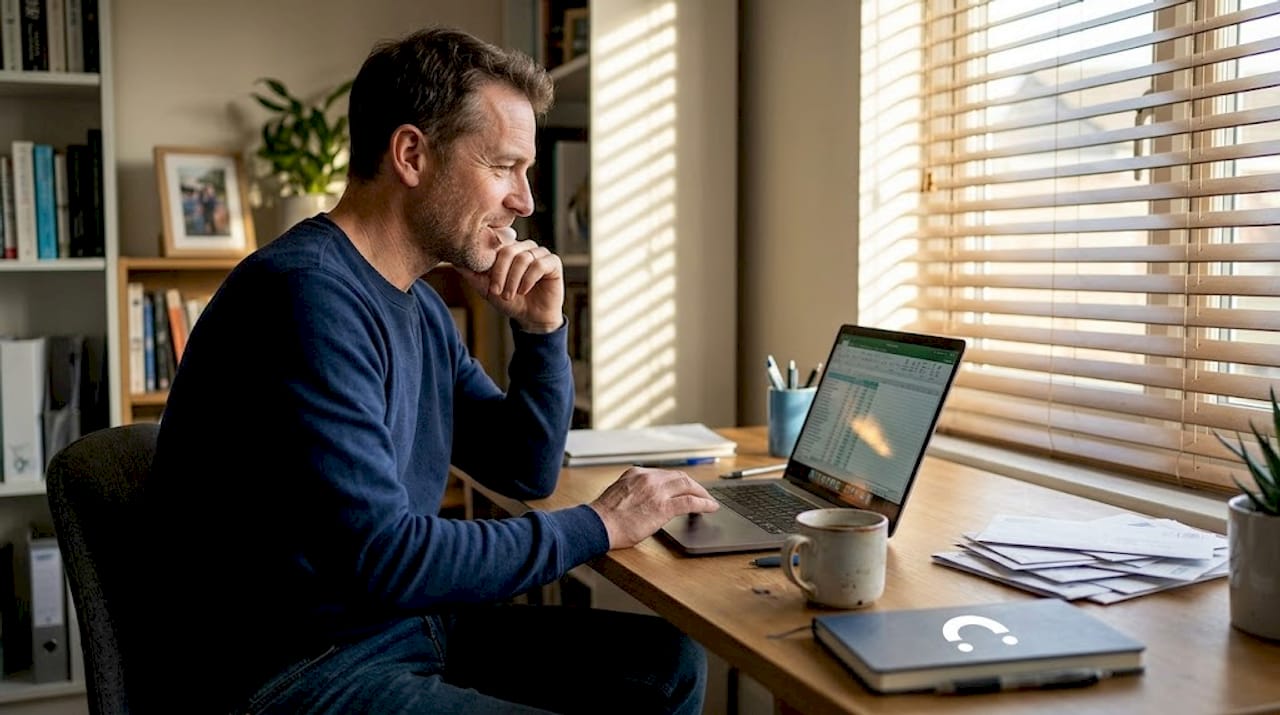 Man chewing gum at desk for focus