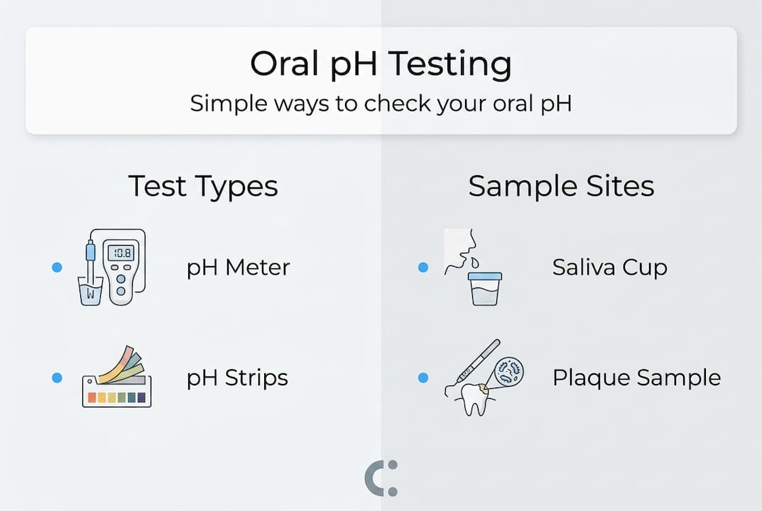 Infografía sobre los tipos y sitios de prueba del pH oral