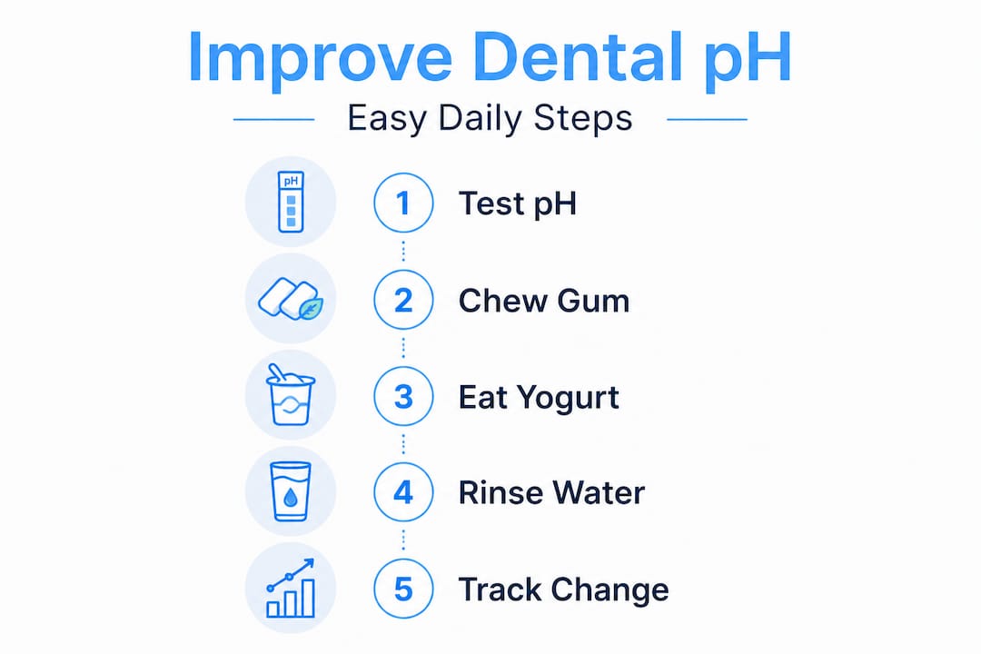 Infografía con cinco pasos para el pH dental