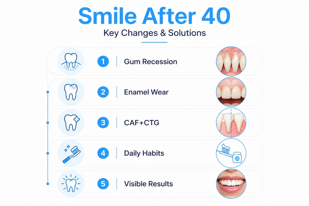 Infografía sobre la sonrisa después de los 40, cambios y soluciones