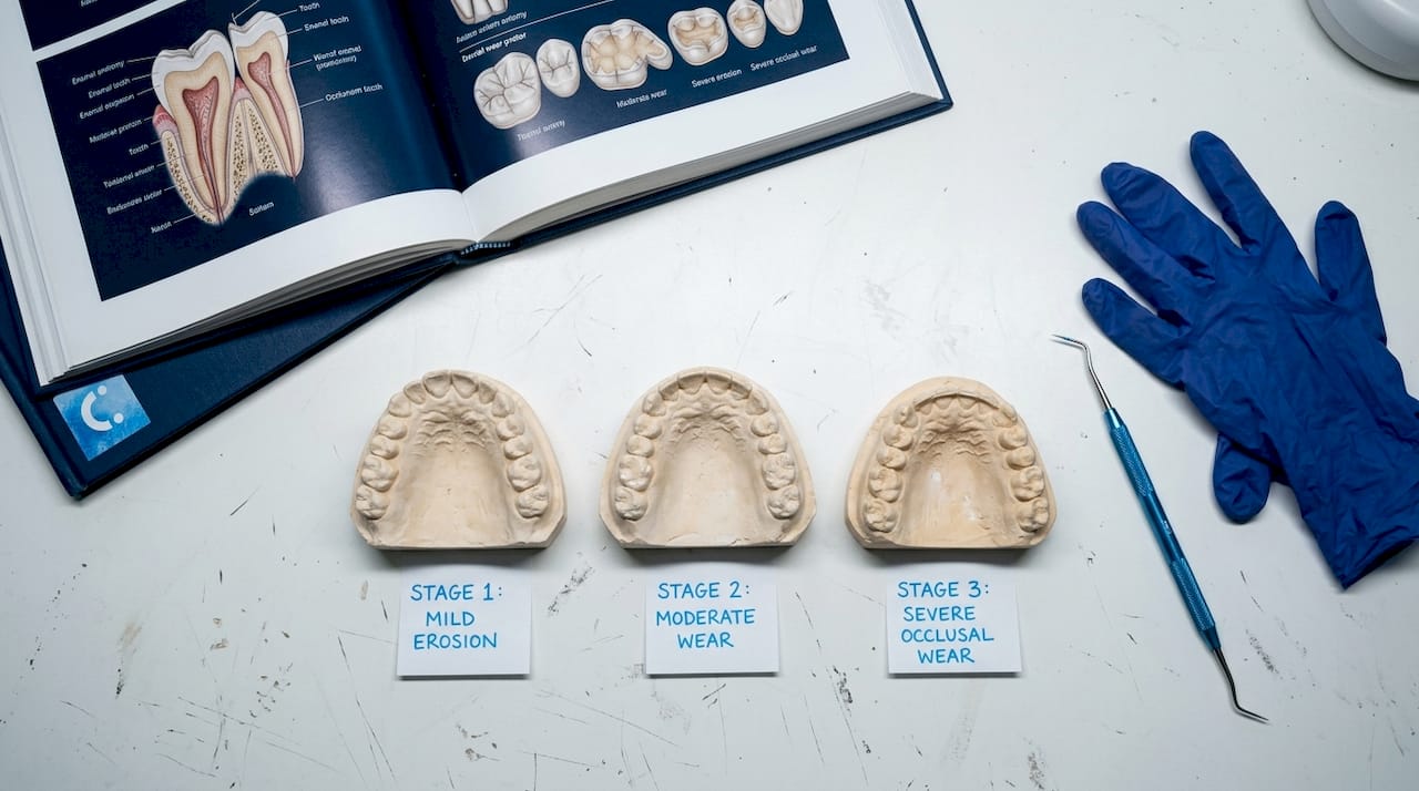 Stages of enamel erosion on dental molds