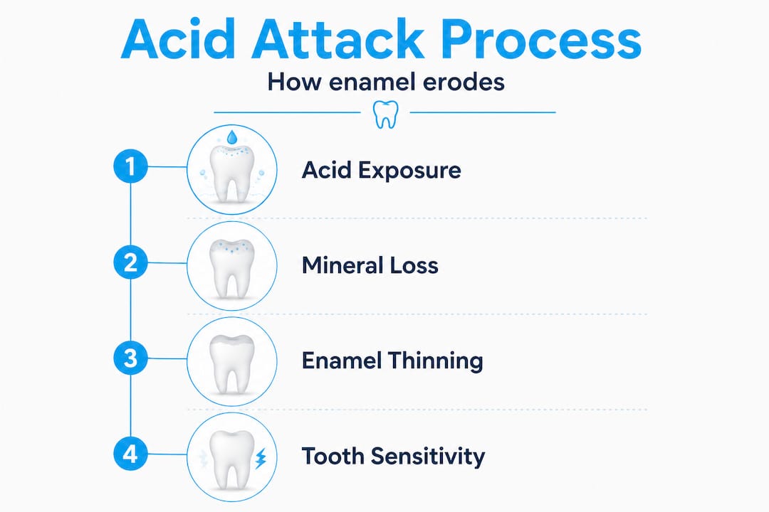Infographic showing enamel erosion steps