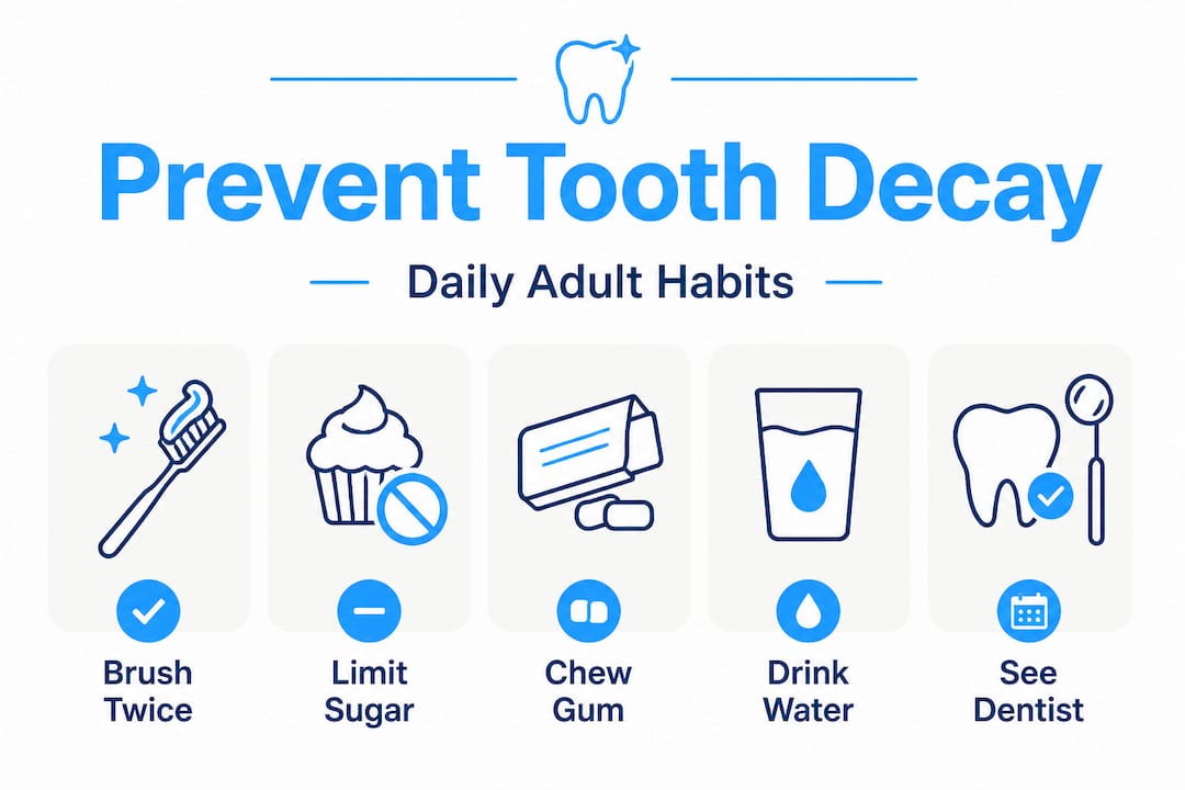 Infografía que muestra los pasos diarios para prevenir la caries dental