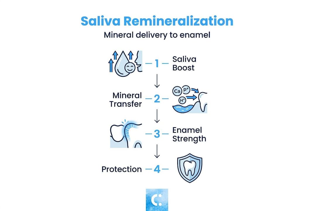 Infografía sobre el papel de la saliva en el fortalecimiento del esmalte