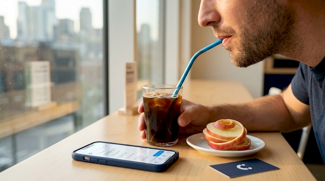 Close-up drinking coffee affecting tooth enamel