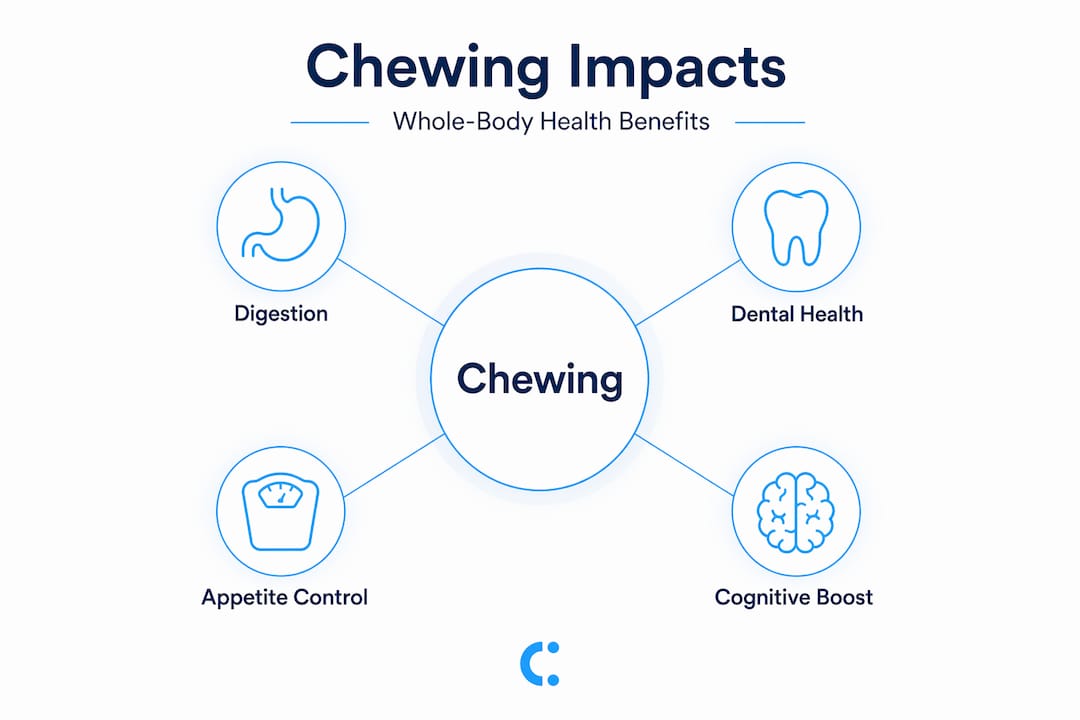 La infografía muestra los beneficios de masticar para el cuerpo y la mente
