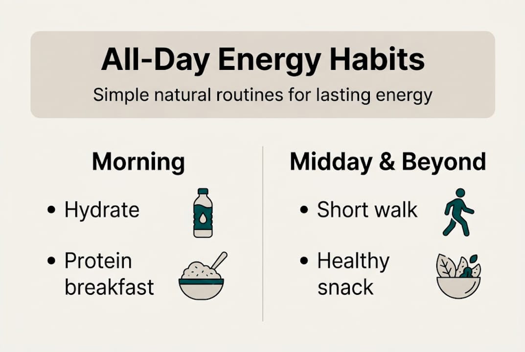Infographic outlining simple all-day natural energy habits