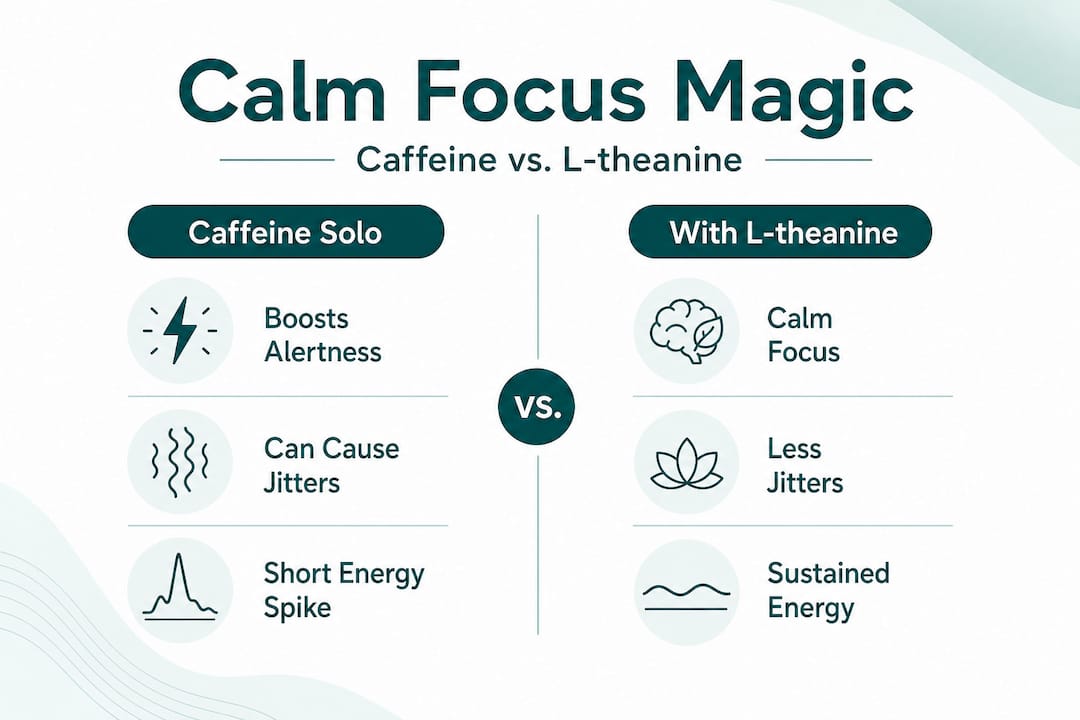 Infographic comparing caffeine alone to caffeine with L-theanine