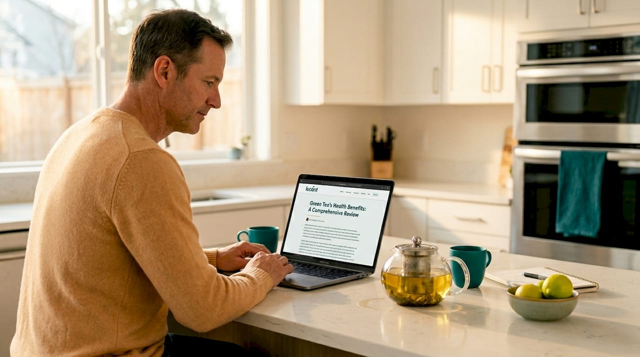 Man studying science of green tea for wellness
