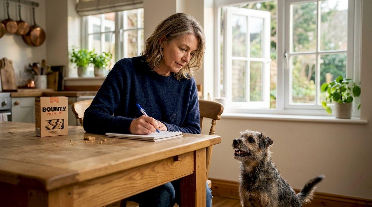 Le propriétaire évalue le bien-être de son chien pendant le repas.
