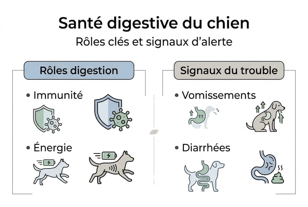 Infographie : comprendre le système digestif du chien, ses fonctions essentielles et les signes à surveiller