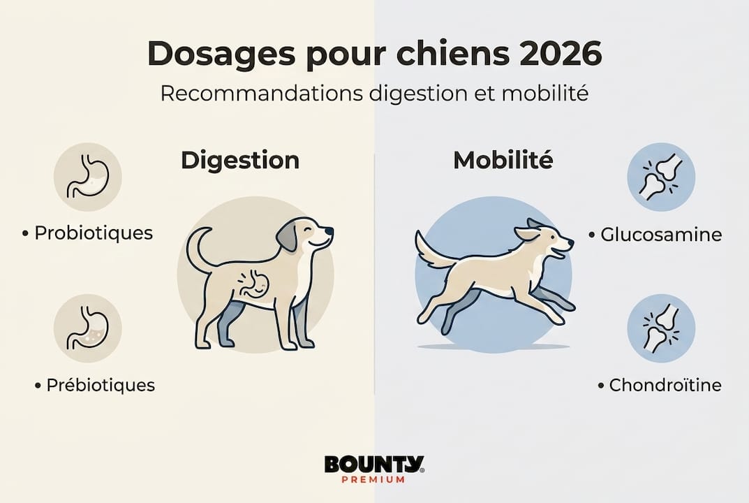 Infographie : quels dosages de compléments alimentaires pour améliorer la digestion et la mobilité de votre chien ?