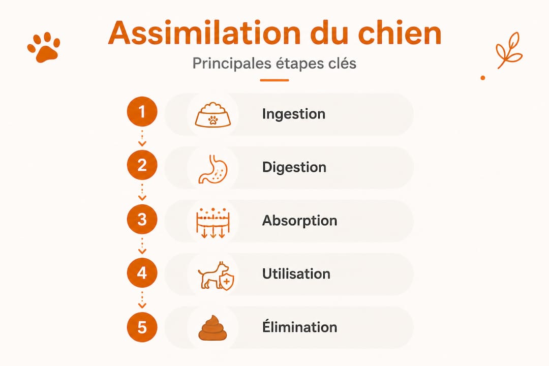 Découvrez en images les différentes étapes de la digestion et de l’absorption des nutriments chez le chien.