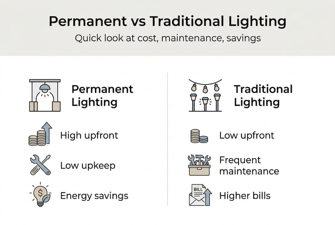 Infographic comparing permanent and traditional lighting features