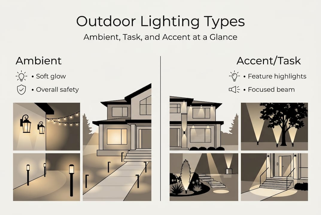 Infographic contrasting outdoor lighting types