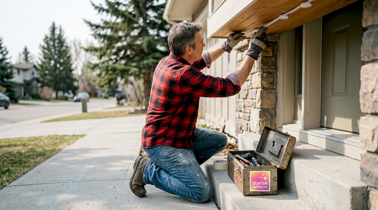 LED lighting being installed above entryway