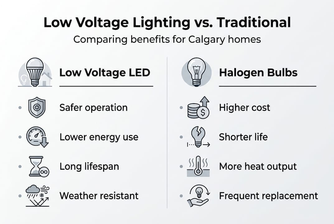 Infographic comparing LED and halogen outdoor lighting