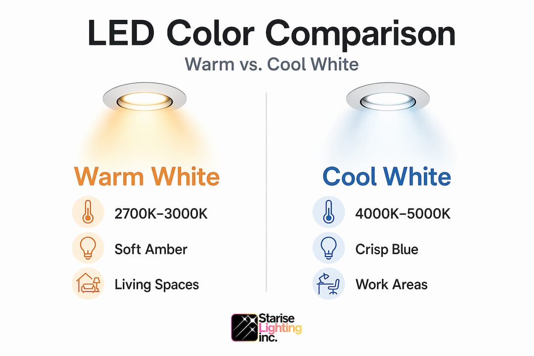 Infographic comparing warm and cool white LEDs