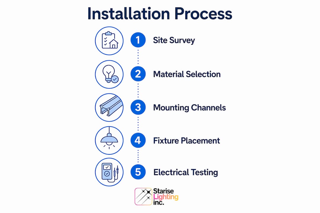 Step-by-step lighting installation infographic