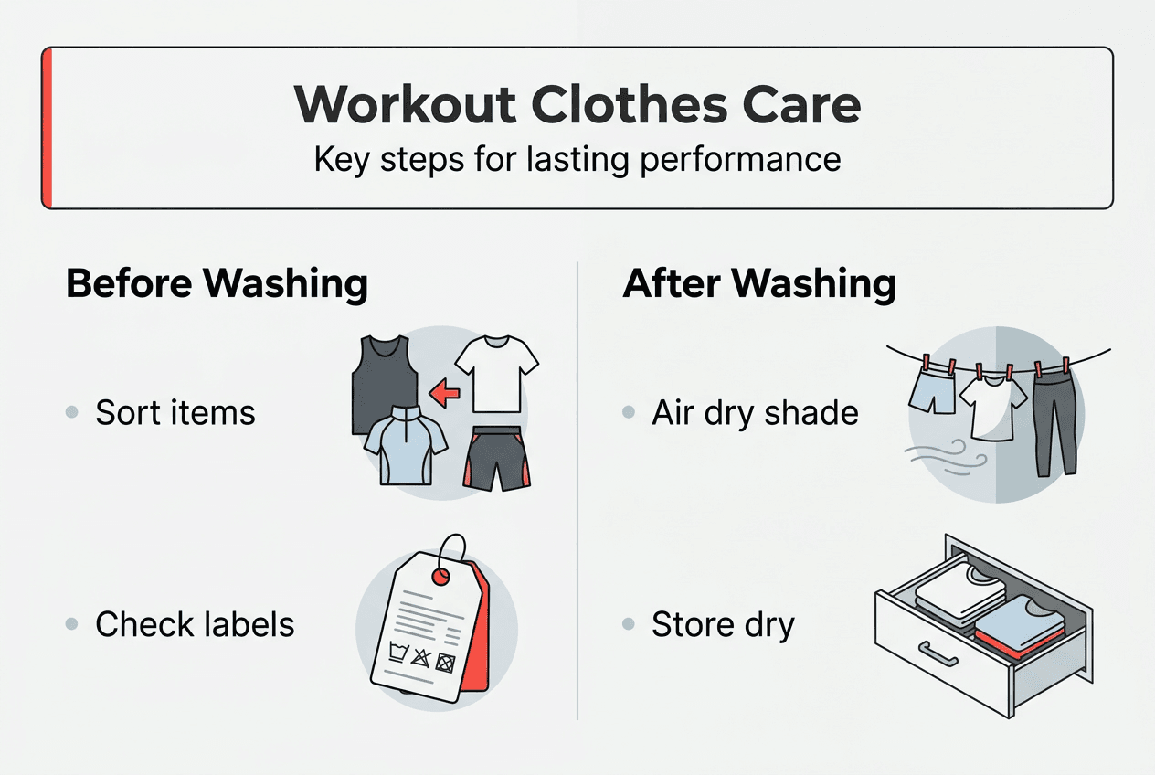 Infographic summarizing workout clothes care steps