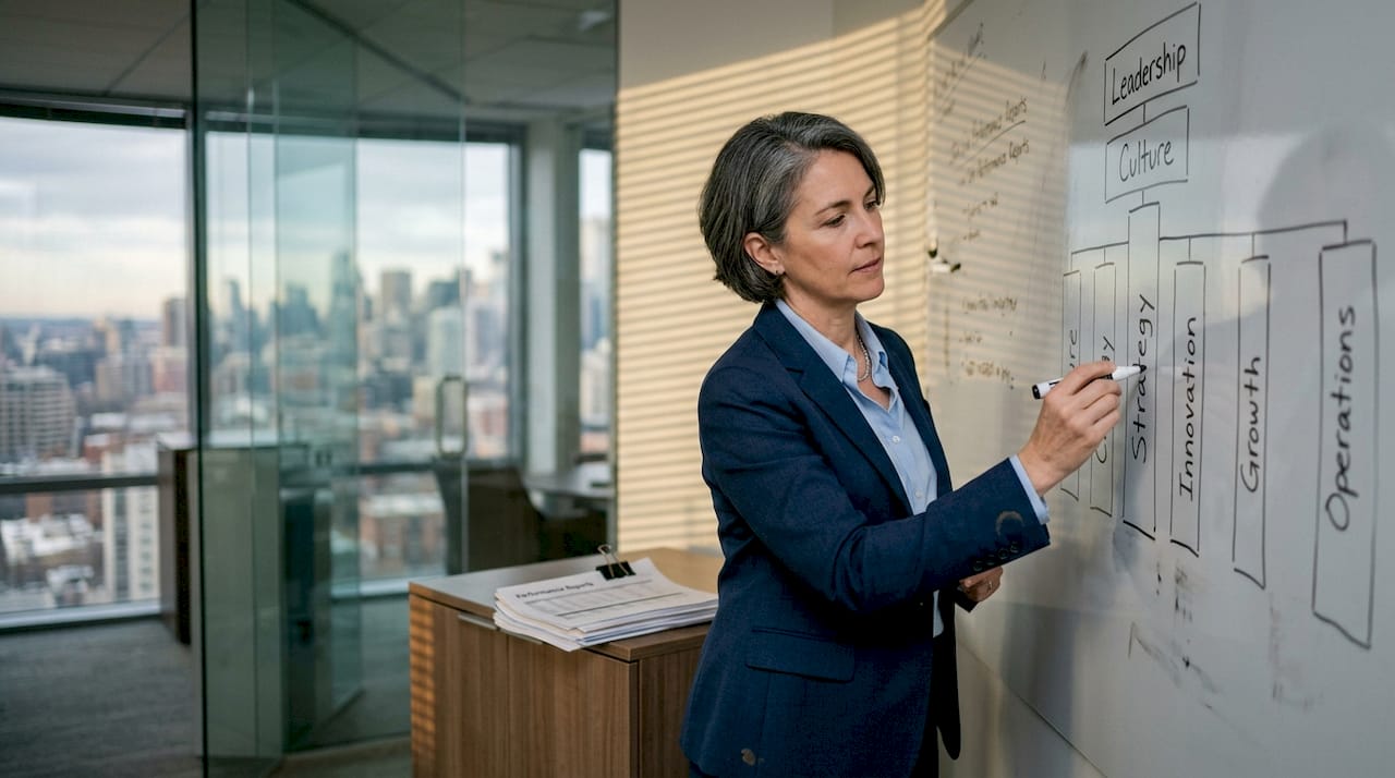 Executive explaining pillars of operational excellence