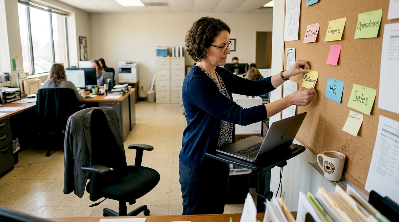 Coordinator mapping stakeholders in workspace
