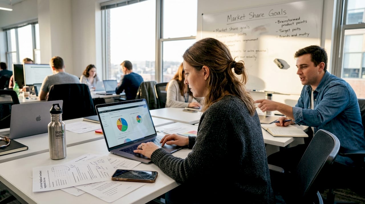 Product manager updating market segmentation charts