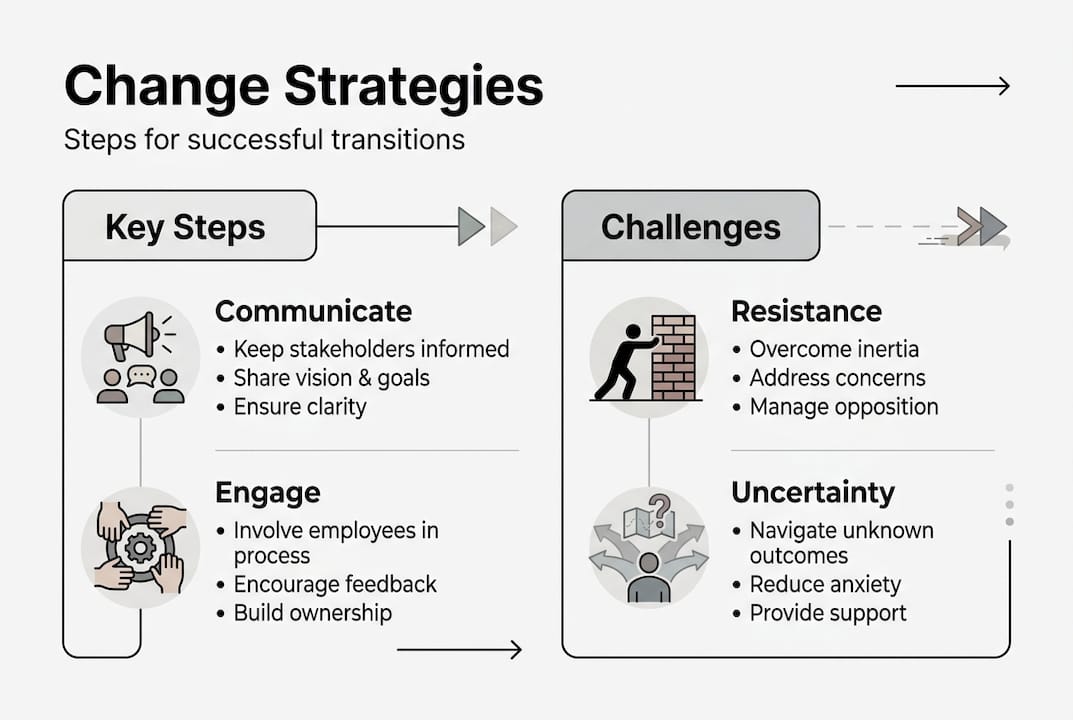 Infographic with steps and challenges of change