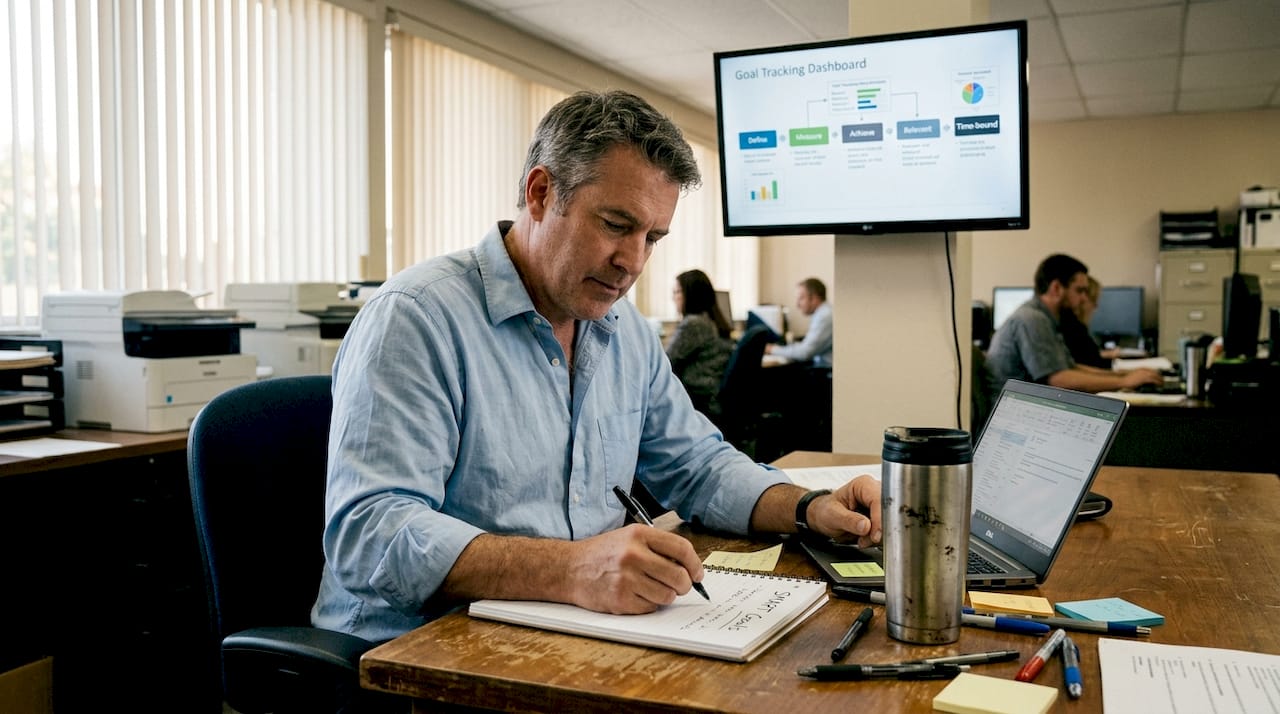 Project manager writing business goals