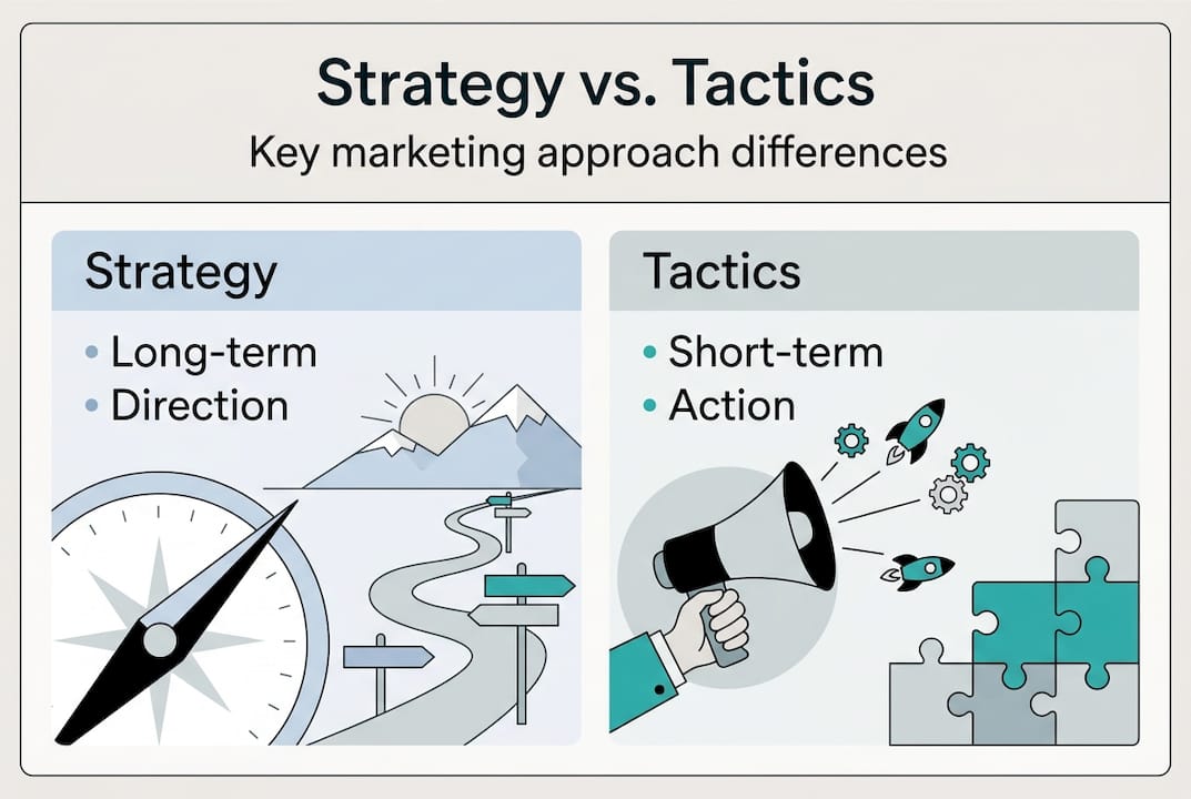 Infographic comparing strategy and tactics