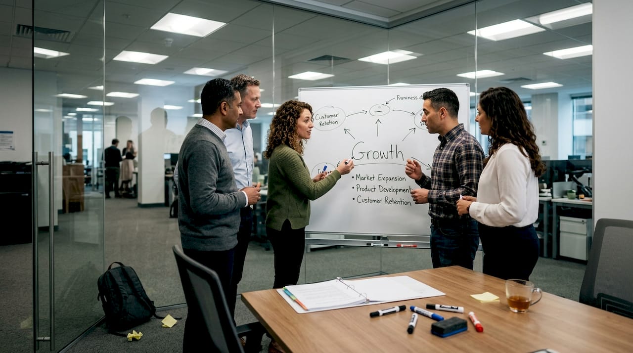 Team aligning on marketing strategy in meeting