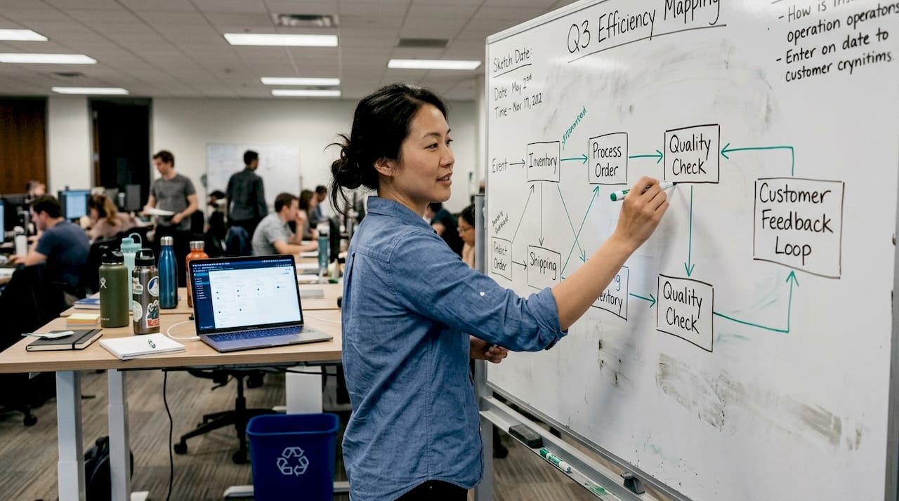 Manager mapping workflow for efficiency on whiteboard