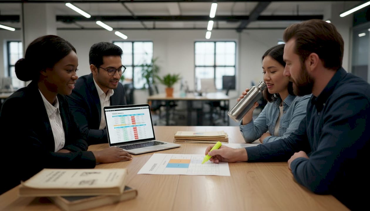 Team analyzing growth strategies chart