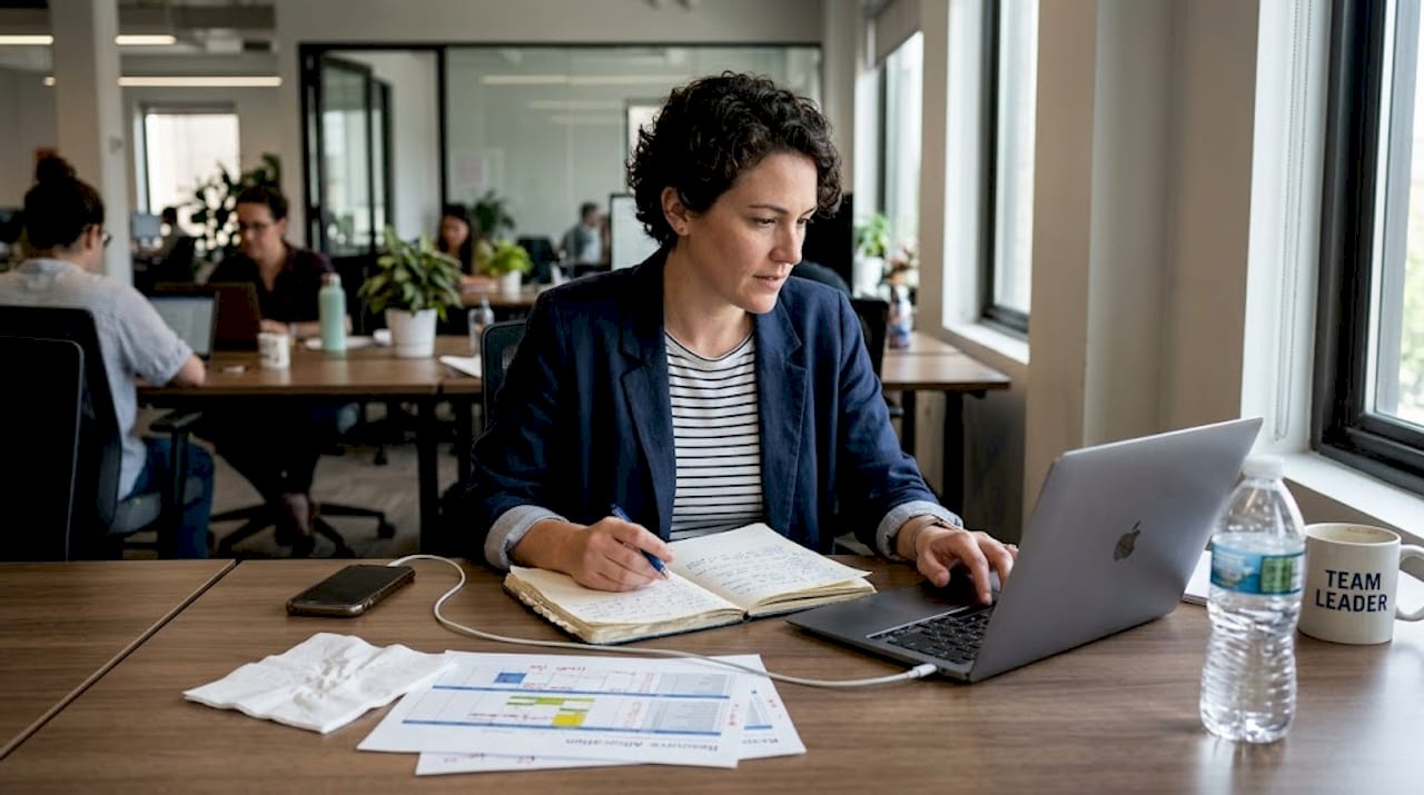 Manager working on resource allocation spreadsheet