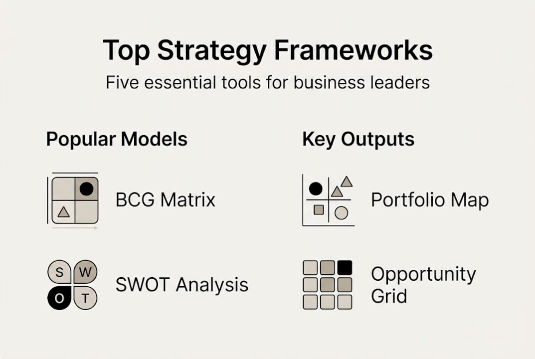 Infographic showing business strategy frameworks