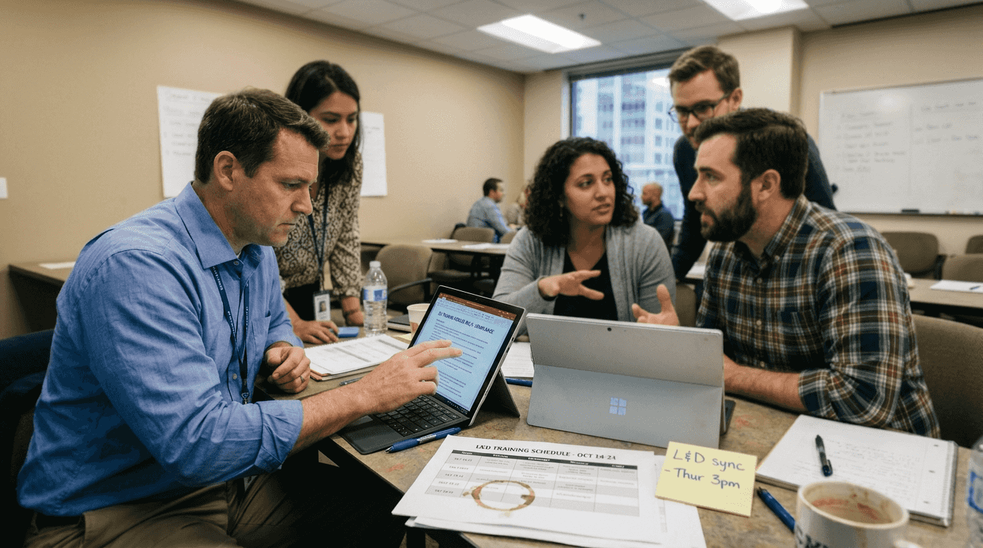 Employees collaborating across departments