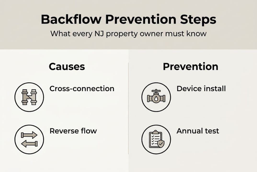 Infographic showing backflow causes and prevention steps