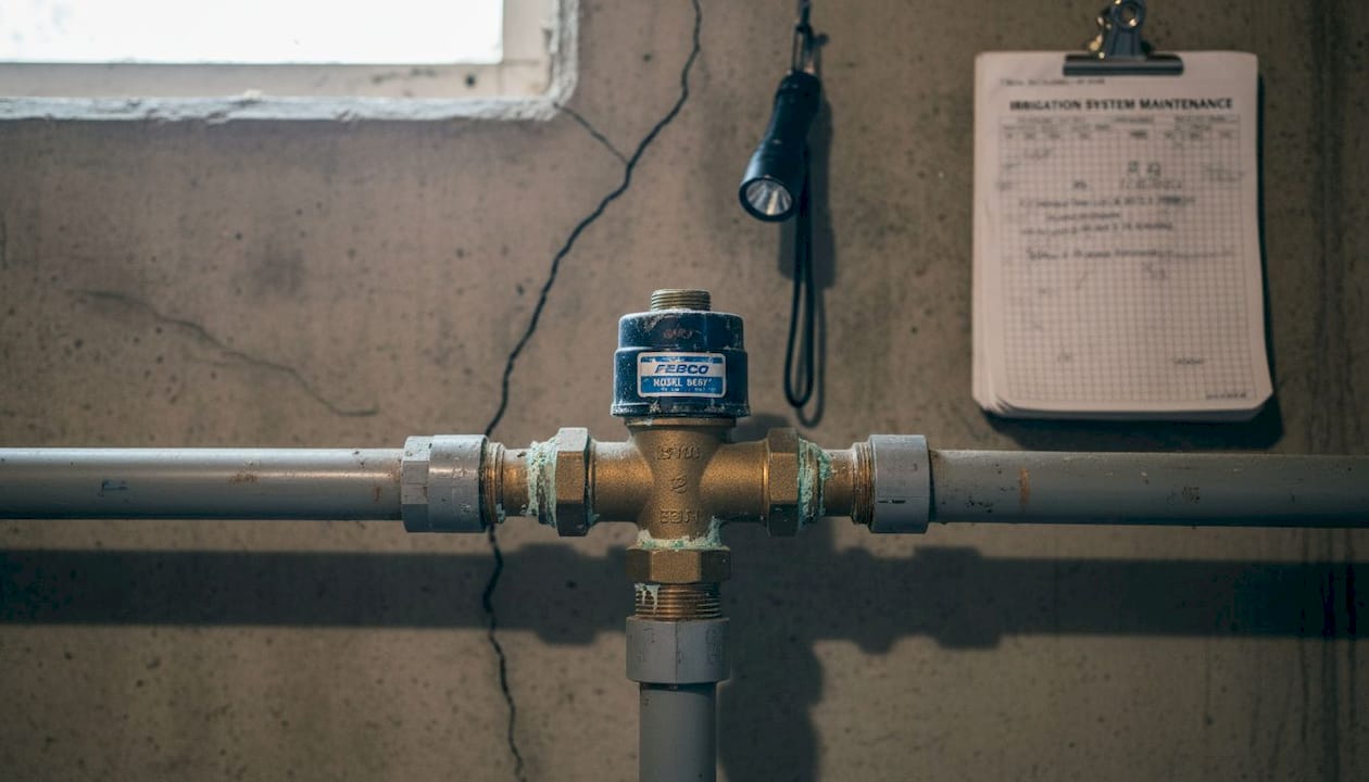 Close-up of mechanical backflow preventer