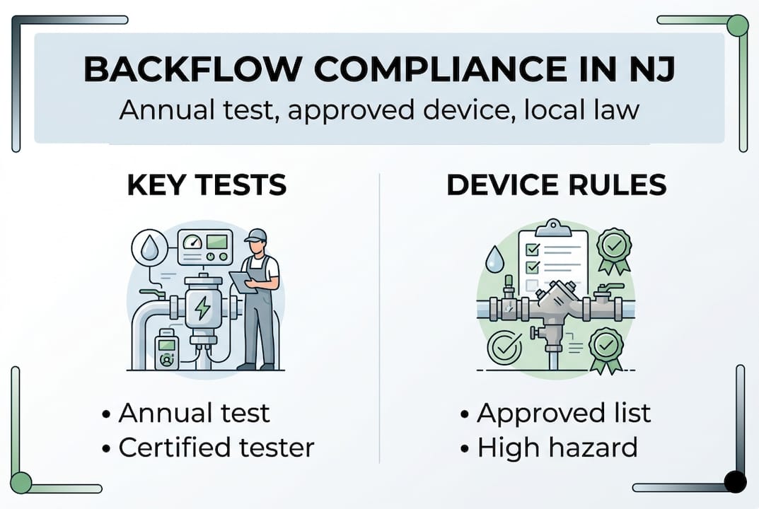 Infographic on New Jersey backflow compliance steps